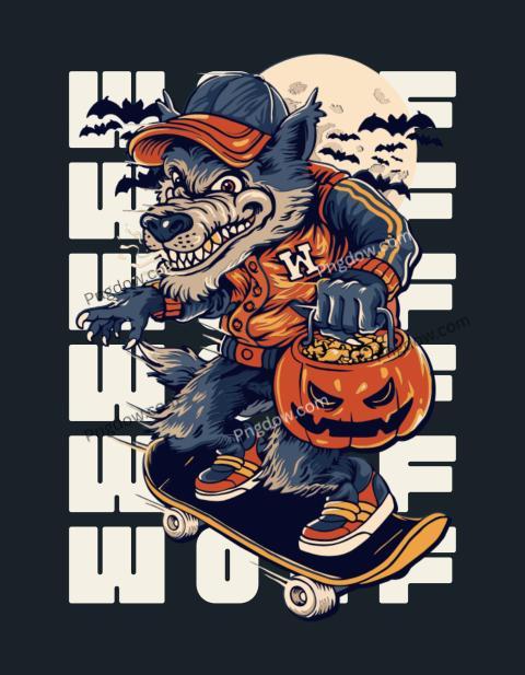 Black Beige Navy Illustrated Werewolf T Shirt