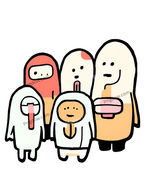A group of colorful cartoon characters standing together, among us png