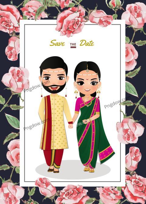 Free Vector | Cute indian couple with flower wedding invitation card