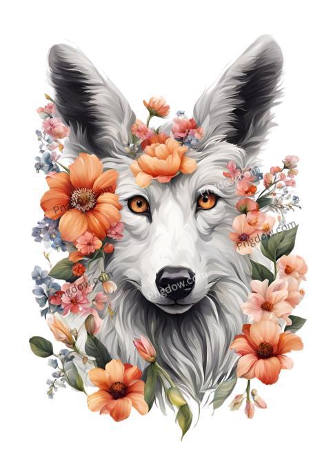 Breathtaking Flower Art Decor for Your Fox Home, white background, Animal art