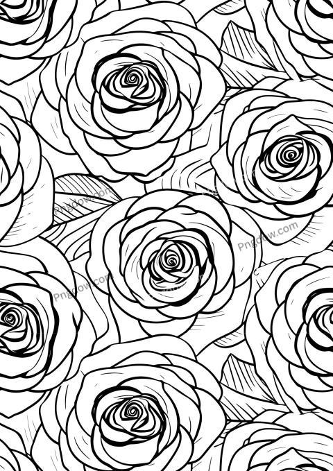 A monochrome rose pattern on a flower drawing page