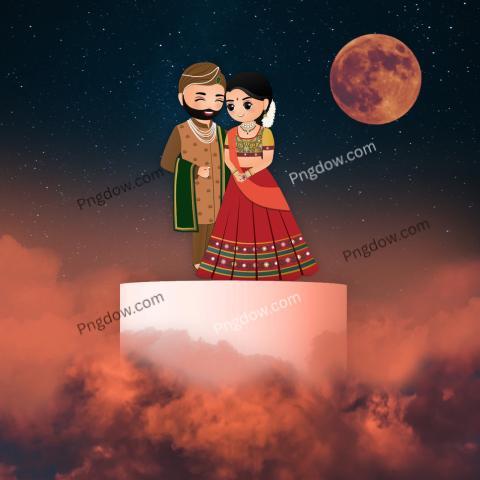 Premium For Free Downloads , Wedding invitation card the bride and groom cute couple in traditional indian dress cartoon (18)