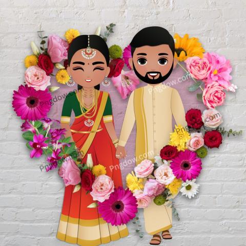 Premium For Free Downloads , Wedding invitation card the bride and groom cute couple in traditional indian dress cartoon (40)
