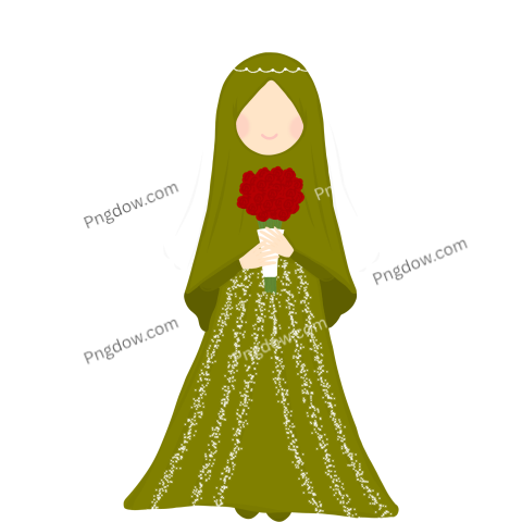 Faceless Muslim Bride in Green Dress Cartoon for Free