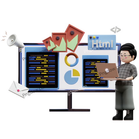 Free Vector transparent background, 3d Web developer working on project illustration (1)