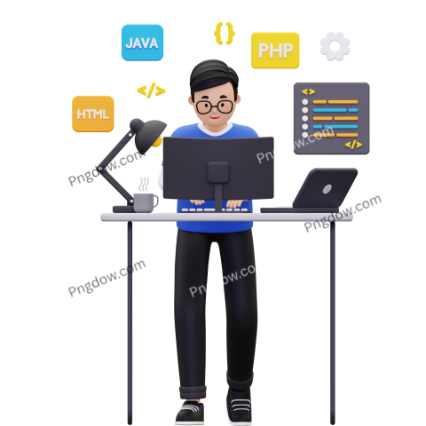 Free Vector transparent background, 3d Web developer working on project illustration (18)