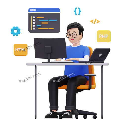 Free Vector transparent background, 3d Web developer working on project illustration (17)
