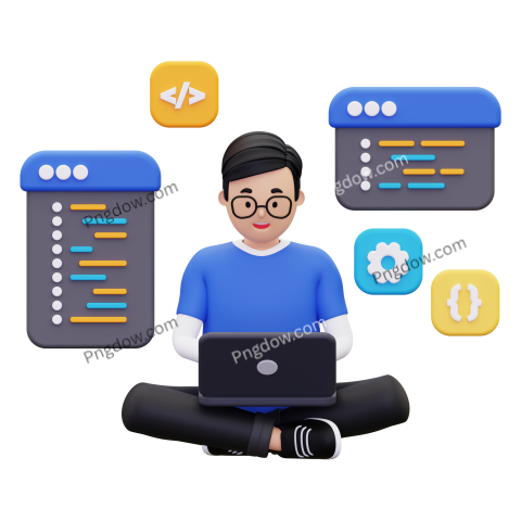 Free Vector transparent background, 3d Web developer working on project illustration (13)