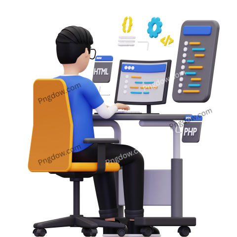 Free Vector transparent background, 3d Web developer working on project illustration (20)
