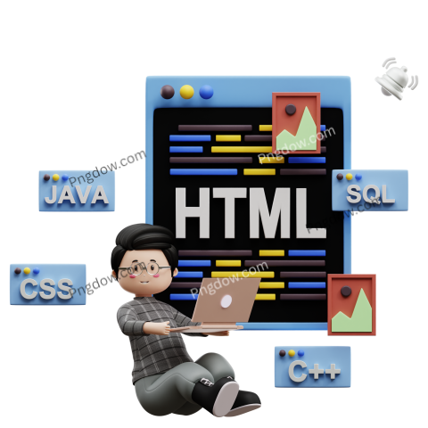 Free Vector transparent background, 3d Web developer working on project illustration (12)
