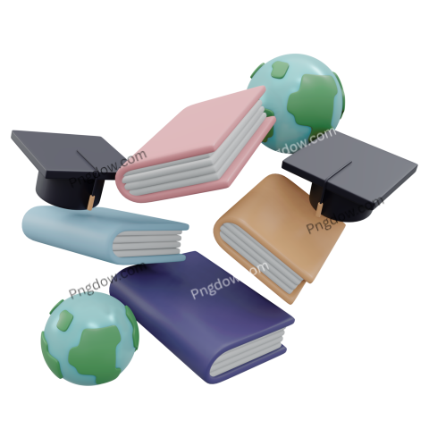 Pastel 3d render book and global worldwide education Transparentl background for Free, Vector
