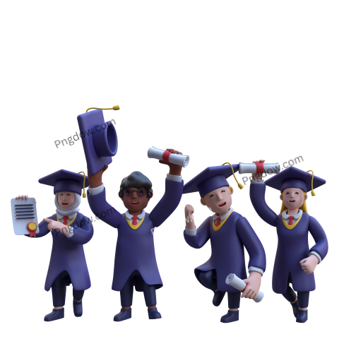 3D Group of Graduate Student Illustration, Transparentl background for Free, Vector