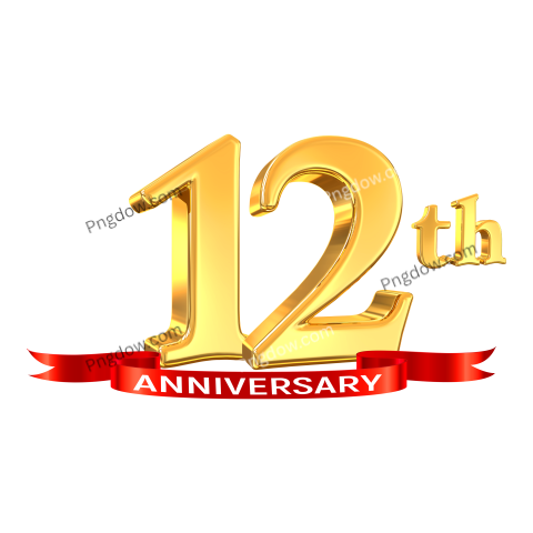 12th Year Anniversary Golden, transparent background for free