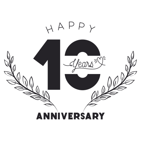 Happy Anniversary Number 10 with Wreath Crown, transparent background for free, (2)