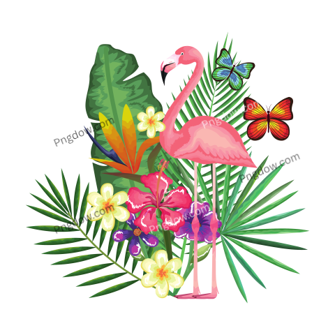 Tropical Garden with Flamingo