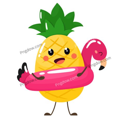 Cute pineapple in a flamingo swimming ring