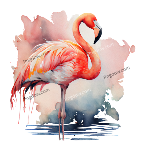 Pink Flamingo Watercolor, transparent background for Free Download