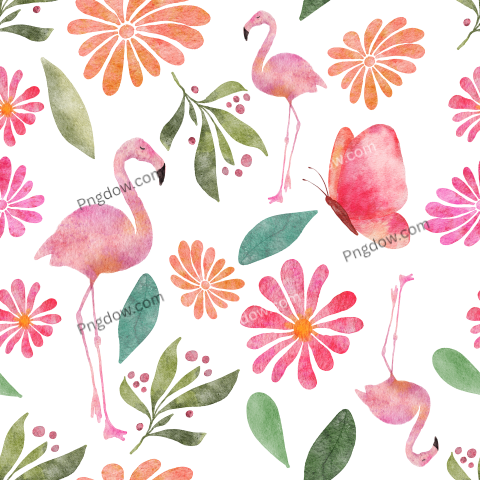 Flamingos and Floral Seamless Pattern