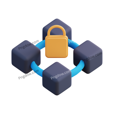 3d illustration of blockchain security transparent background for Free