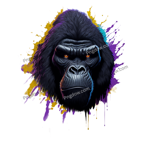 Gorilla, generated with AI, Cyberpunk splashes and colorfull style