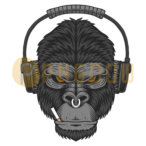 Gorilla headphone cigar vector illustration