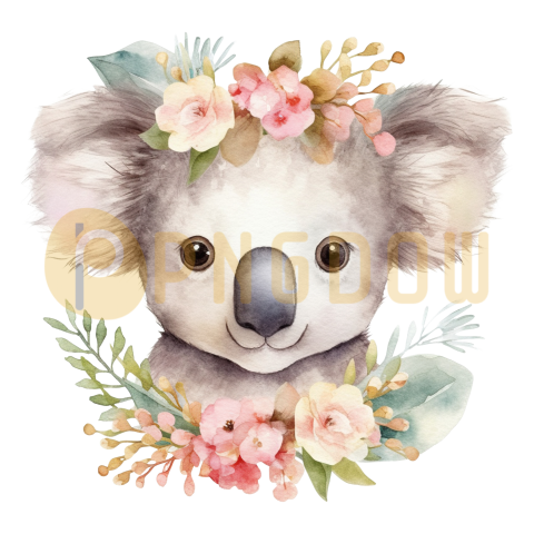 Watercolor Baby Koala with Flower Crown