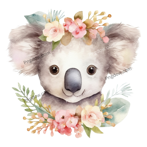 Watercolor Baby Koala with Flower Crown