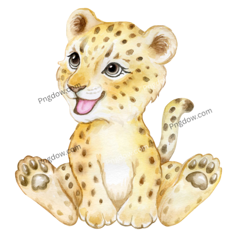 Leopard lion cub watercolor illustration