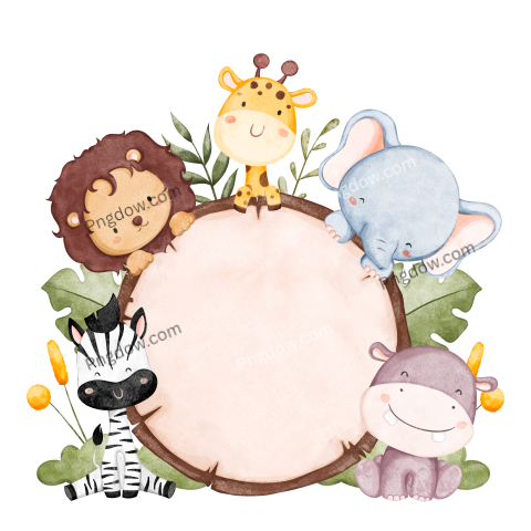 Wooden board with safari animals, transparent Background