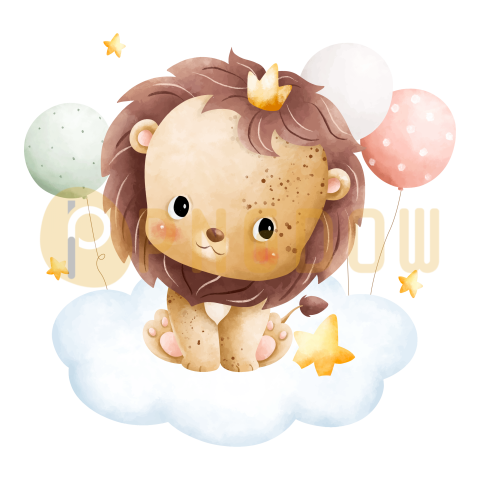 Baby lion and balloons, transparent Background free