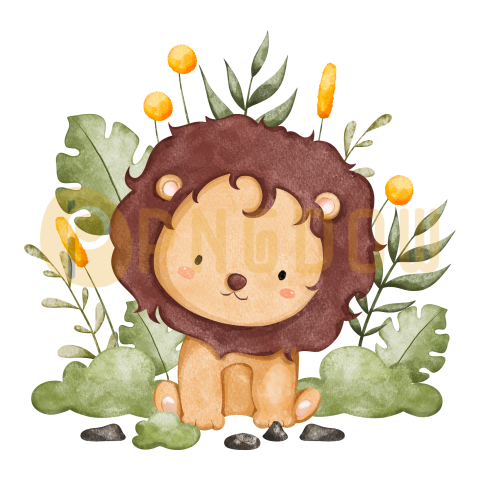 Watercolor cute lion, transparent Background free