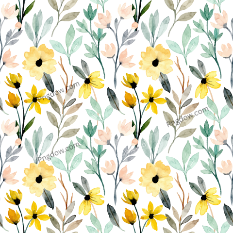 Watercolor Floral Pattern, transparent background