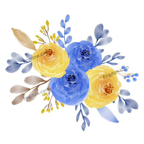 Yellow Blue Watercolor Flower Arrangement