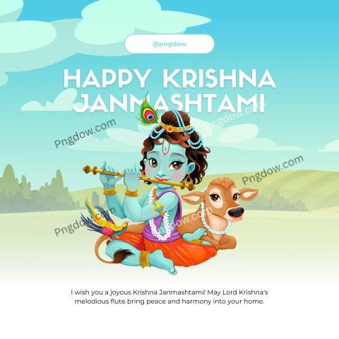 Light Blue Green Illustrated Happy Krishna Janmashtami Instagram Post