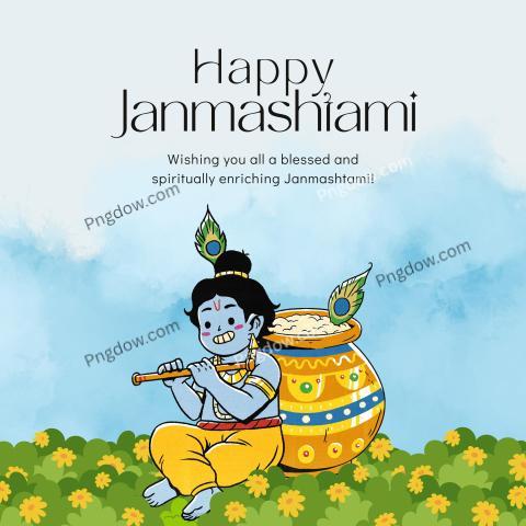 Blue & Yellow Color Cute Illustrative Janmashtami Social Media Graphic