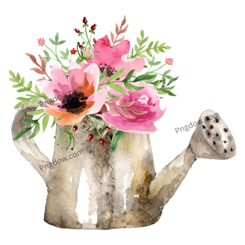 Vector collection of herry watercolor flowers and transparent background in png, (186)