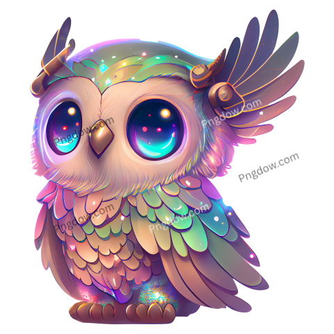 Cute Chibi Owl with Holographic color PNG