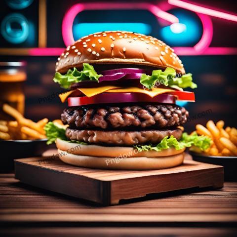 Download Free High Resolution Image of Delicious Hamburger on a Wooden Table