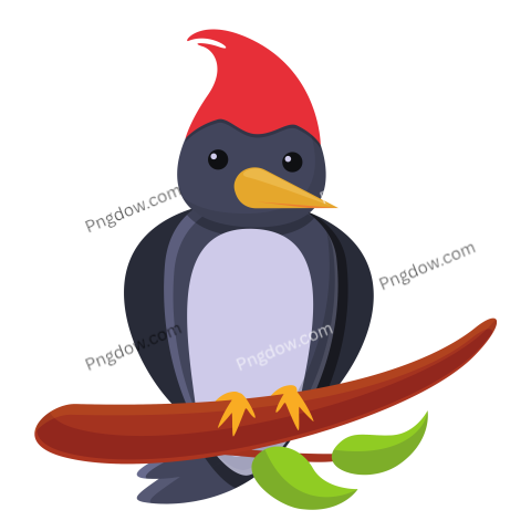 Woodpecker on Branch Icon, Cartoon Style