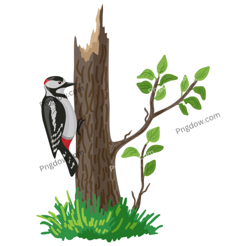 Woodpecker on Broken Tree Trunk