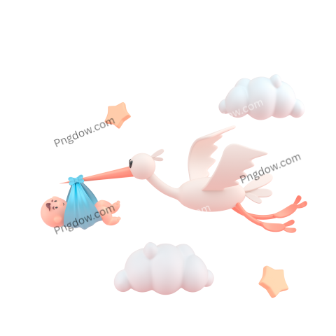 Stork Carrying Baby 3D Illustration
