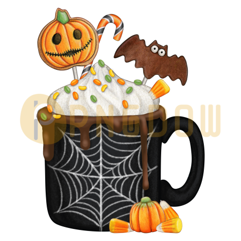 Watercolor hand drawn pumpkin spice latte halloween drink enamel cup