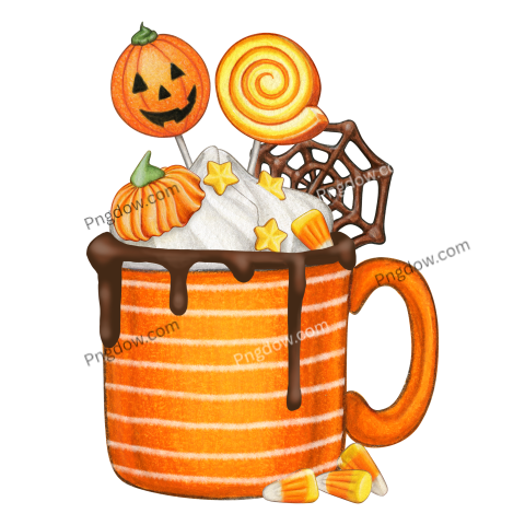 Watercolor hand drawn pumpkin spice latte halloween drink enamel cup