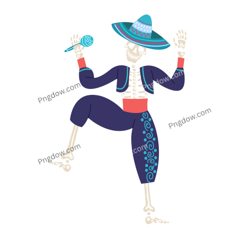Dia De Los Muertos Skeletons Day of Dead Dancing Skeletons Party, Mexican Festival Skeleton Mascots Vector Illustration Set Dancing Halloween Holiday Skeletons
