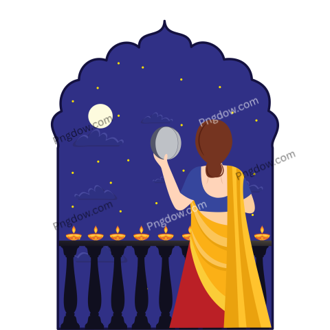 Woman performing Karwa Chauth or Karwa Chauth Poojan, free Png