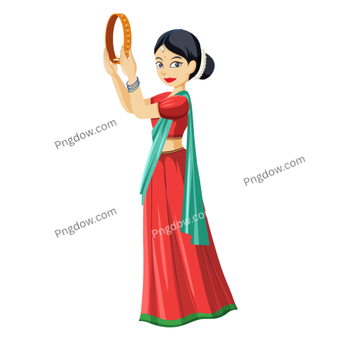 Indian Woman in Traditional Clothing in Karva Chauth Festival