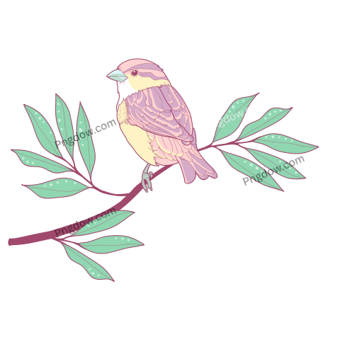 Cute Lilac Sparrow on a Branch Illustration