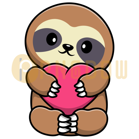 Cute Sloth Hug Heart Love Cartoon