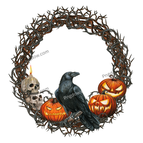 Watercolor Raven with Pumpkins