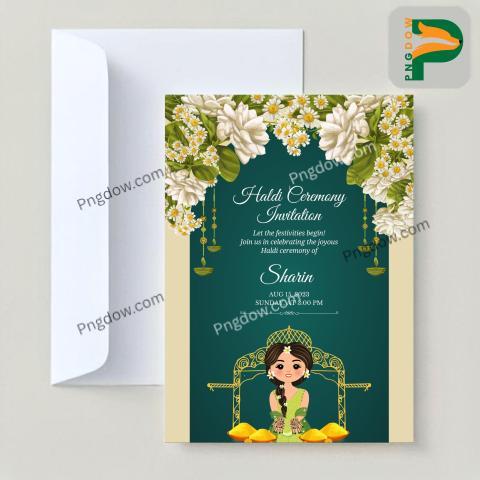 Elegant Floral Wedding Invitation Card with Cute Indian Couple Premium Vector Design